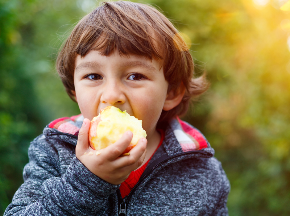 boy eating an apple